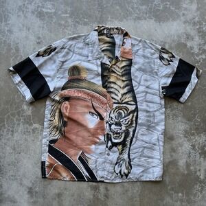 Vintage Tiger Hunter Safari Warrior Claudio Nucci Button Shirt Mens Size XL AOP